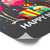 Flamingo Santa Hat Happy New Year Light Long Sleev ポスター (角)