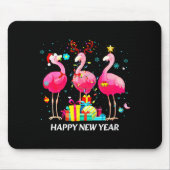 Flamingo Santa Hat Happy New Year Light Long Sleev マウスパッド (正面)