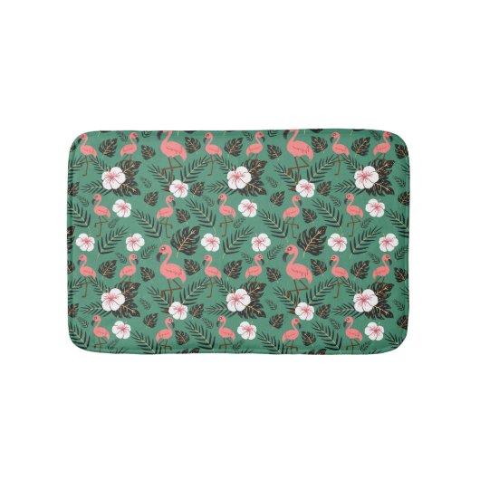 Flamingo seamless pattern pink on green background バスマット (正面)