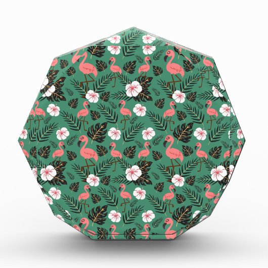 Flamingo seamless pattern pink on green background フォトブロック (正面)