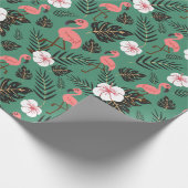 Flamingo seamless pattern pink on green background ラッピングペーパー (角)