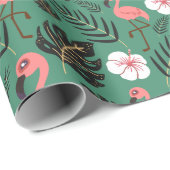 Flamingo seamless pattern pink on green background ラッピングペーパー (ロールコーナー)