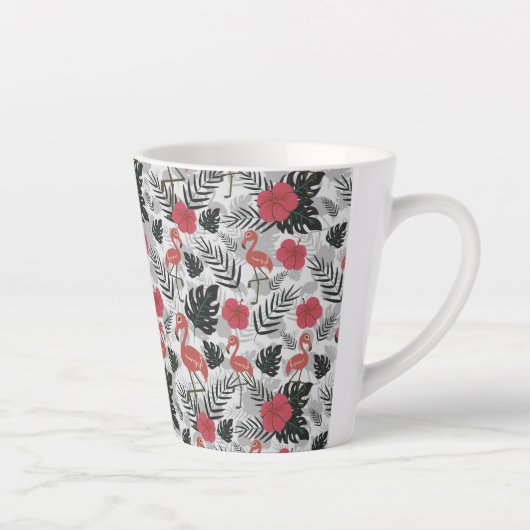 Flamingo seamless pattern with floral background カフェラテマグ (右)