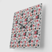 Flamingo seamless pattern with floral background スクエア壁時計 (傾斜)