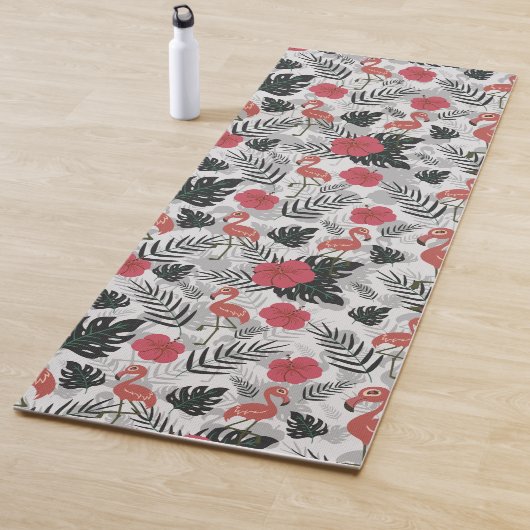 Flamingo seamless pattern with floral background ヨガマット (インサイチュ)