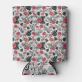 Flamingo seamless pattern with floral background 缶クーラー (正面)