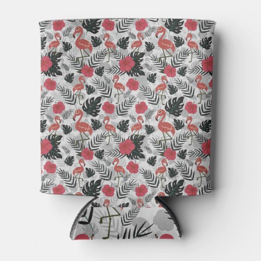 Flamingo seamless pattern with floral background 缶クーラー (正面)
