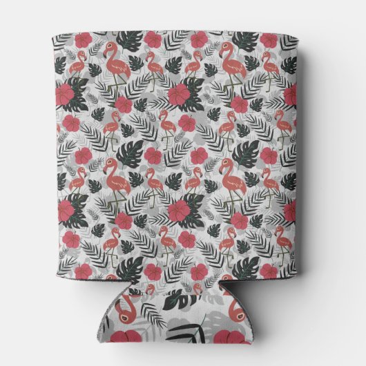 Flamingo seamless pattern with floral background 缶クーラー (裏面)