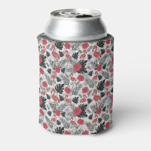 Flamingo seamless pattern with floral background 缶クーラー (缶裏面)
