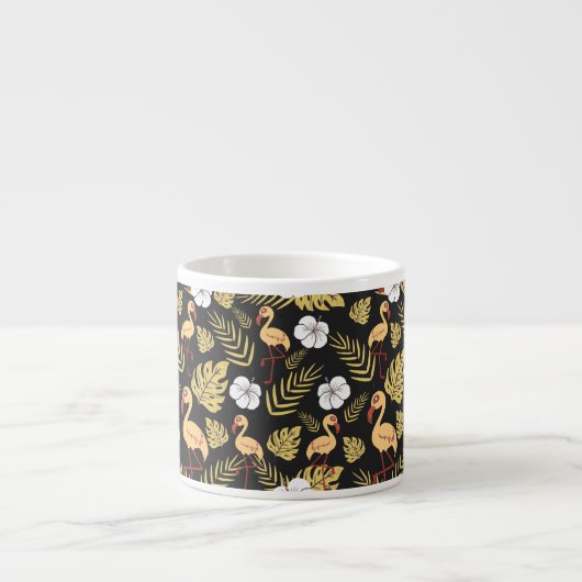 Flamingo seamless pattern yellow and white flowers エスプレッソカップ (正面)