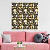 Flamingo seamless pattern yellow and white flowers キャンバスプリント (インサイチュ (リビング))
