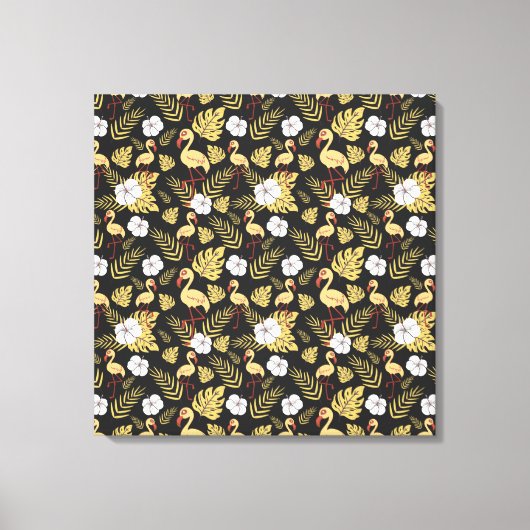 Flamingo seamless pattern yellow and white flowers キャンバスプリント (正面)
