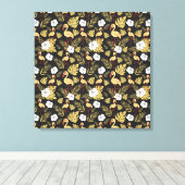 Flamingo seamless pattern yellow and white flowers キャンバスプリント (インサイチュ (ウッドフロア))