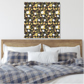 Flamingo seamless pattern yellow and white flowers キャンバスプリント (インサイチュ (寝室))