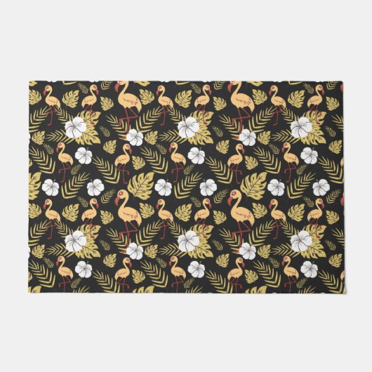 Flamingo seamless pattern yellow and white flowers ドアマット (正面)