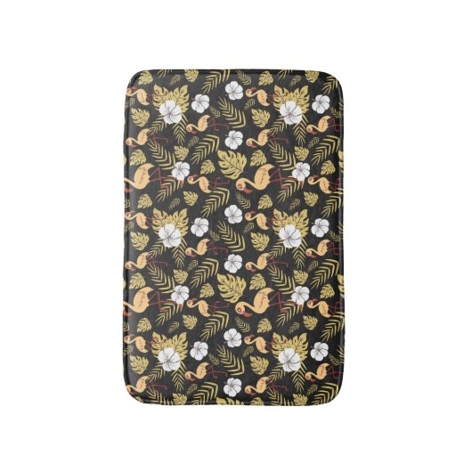 Flamingo seamless pattern yellow and white flowers バスマット (正面縦)