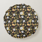 Flamingo seamless pattern yellow and white flowers ラウンドクッション (裏面)