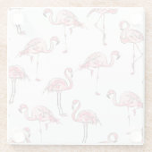 Flamingo Sketch:熱帯ヴィンテージパターン。 ガラスコースター (裏面)