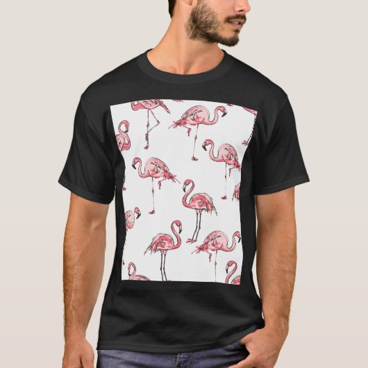 Flamingo Sketch:熱帯ヴィンテージパターン。 Tシャツ (正面)