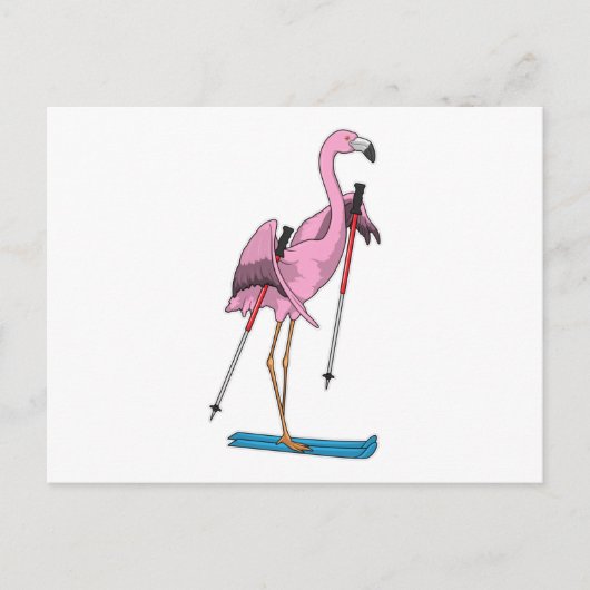Flamingo Skier Ski ポストカード (正面)