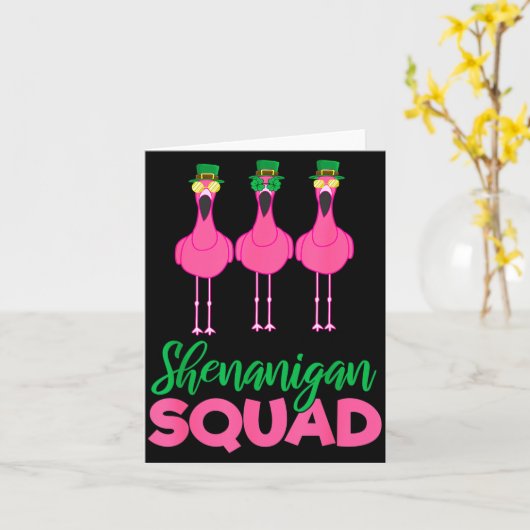 Flamingo Squad Funny Lucky St Patricks Day 2020 Te カード (黄色い花)
