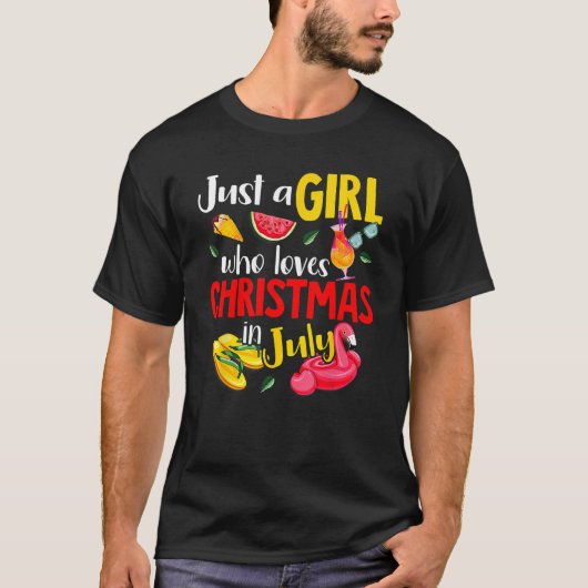Flamingo Summer Just A Girl Who Loves Christmas In Tシャツ (正面)