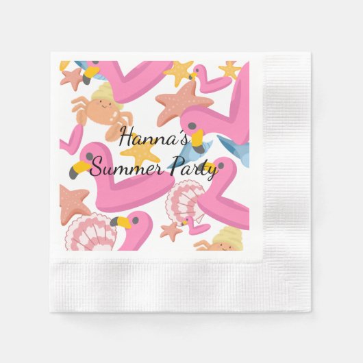 Flamingo summer party 縁ありカクテルナプキン (正面)