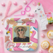 Flamingo summer party photo ペーパープレート (パーティー)
