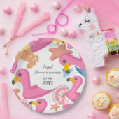 Flamingo summer party text ペーパープレート (パーティー)