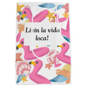 Flamingo summer party with photo ミディアムペーパーバッグ (裏面)