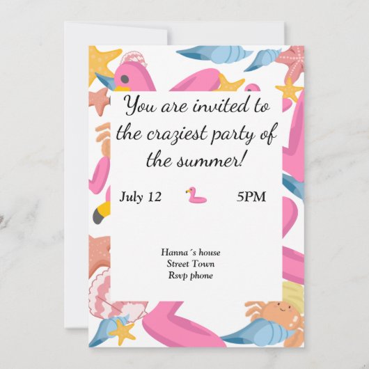 Flamingo summer party with photo 招待状 (裏面)