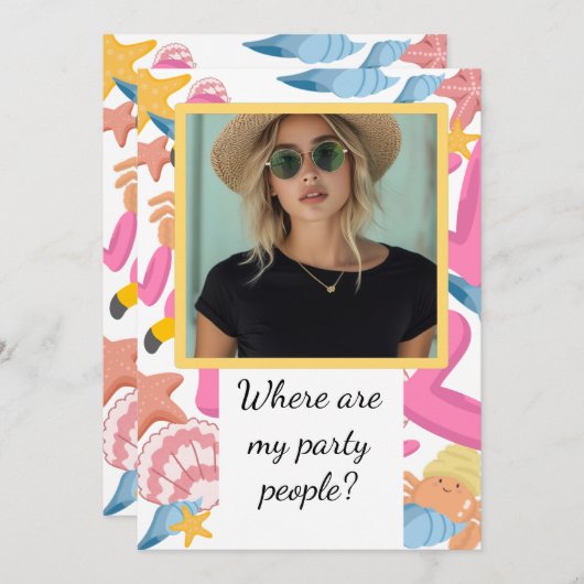 Flamingo summer party with photo 招待状 (正面/裏面)