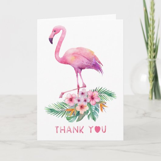 Flamingo Thank You Card Pink Tropical Baby Shower サンキューカード (正面)