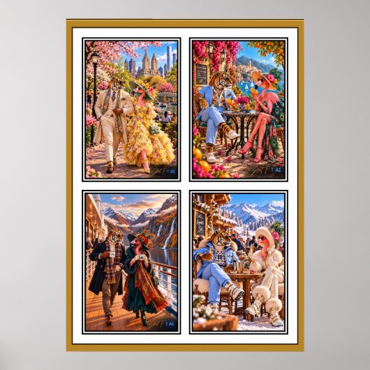 Flamingo & Tiger — Four Seasons Travel Art Poster ポスター (正面)