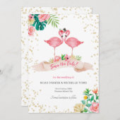 Flamingo Tropical日付カードを保存 招待状 (正面/裏面)