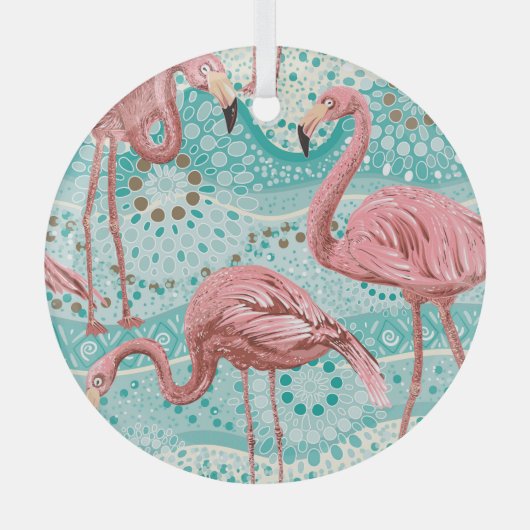 Flamingo Tropical:ヴィンテージフローラ壁紙 ガラスオーナメント (正面)