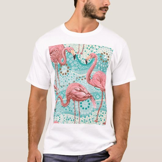 Flamingo Tropical:ヴィンテージフローラ壁紙 Tシャツ (正面)