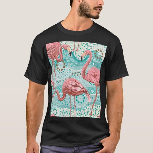 Flamingo Tropical:ヴィンテージフローラ壁紙 Tシャツ (正面)