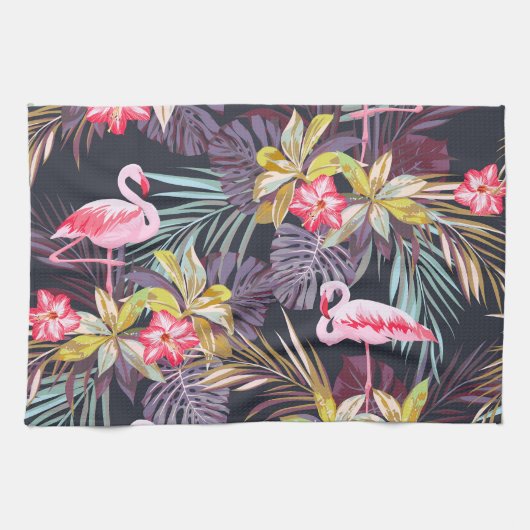 Flamingo Tropical：夏の継ぎ目のないパターン キッチンタオル (横)