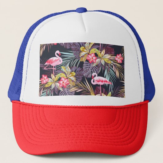 Flamingo Tropical：夏の継ぎ目のないパターン キャップ (正面)