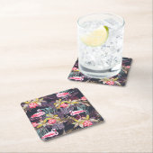 Flamingo Tropical：夏の継ぎ目のないパターン スクエアペーパーコースター (インサイチュ)