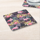 Flamingo Tropical：夏の継ぎ目のないパターン スクエアペーパーコースター (アングル)
