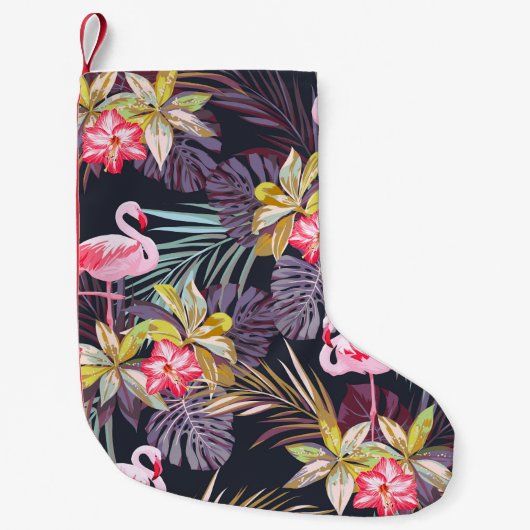 Flamingo Tropical:夏の継ぎ目のないパターン スモールクリスマスストッキング (正面)