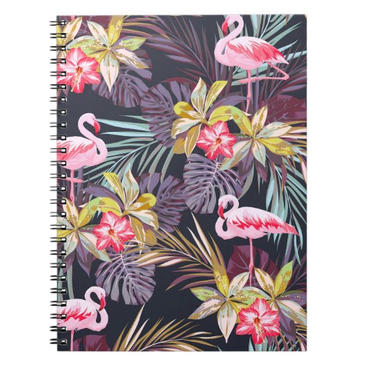 Flamingo Tropical:夏の継ぎ目のないパターン ノートブック (正面)