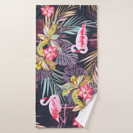 Flamingo Tropical:夏の継ぎ目のないパターン バスタオル (バスタオル)