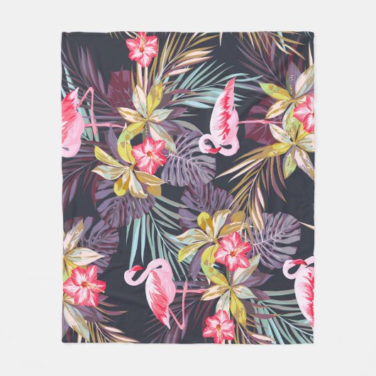 Flamingo Tropical:夏の継ぎ目のないパターン フリースブランケット (正面)