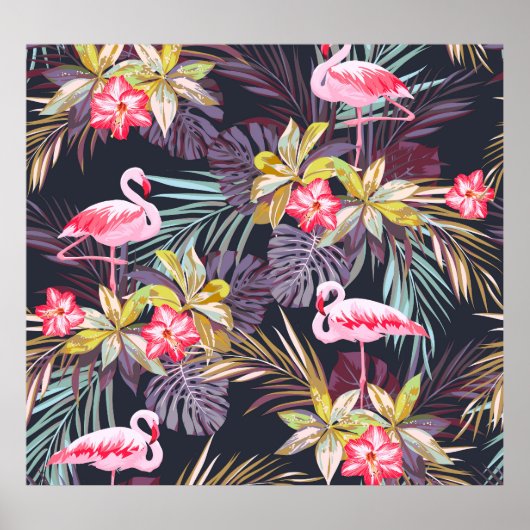 Flamingo Tropical：夏の継ぎ目のないパターン ポスター (正面)
