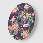 Flamingo Tropical：夏の継ぎ目のないパターン ラージ壁時計 (傾斜)