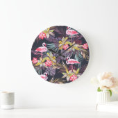 Flamingo Tropical：夏の継ぎ目のないパターン ラージ壁時計 (ホーム)