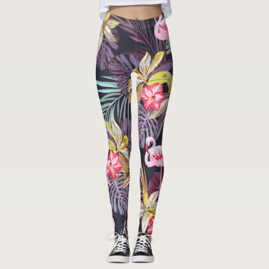 Flamingo Tropical：夏の継ぎ目のないパターン レギンス (正面)